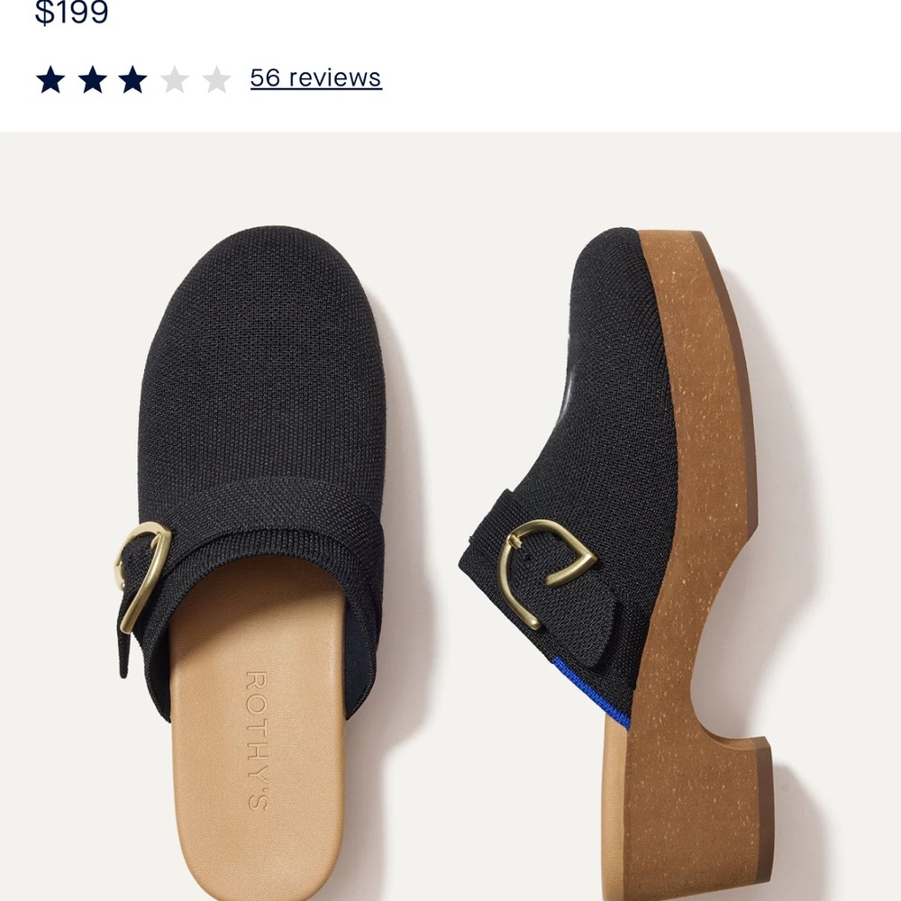 Rothy's Black Mules with Gold Buckle 
-Brand New in box never been worn